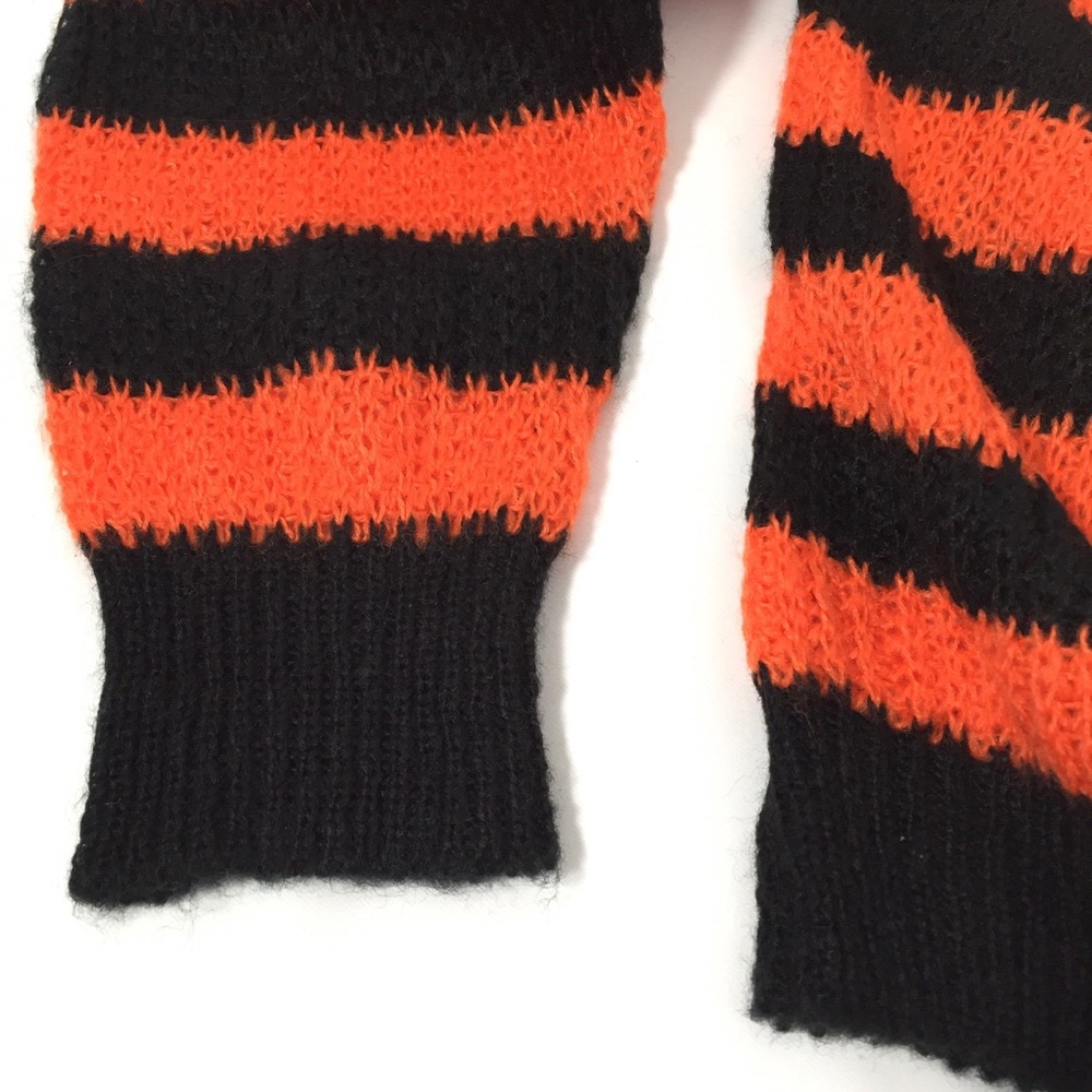 SEEK The Label Black + Orange Striped Crochet Yarn Knit Oversized Sweater XS - Picture 3 of 4